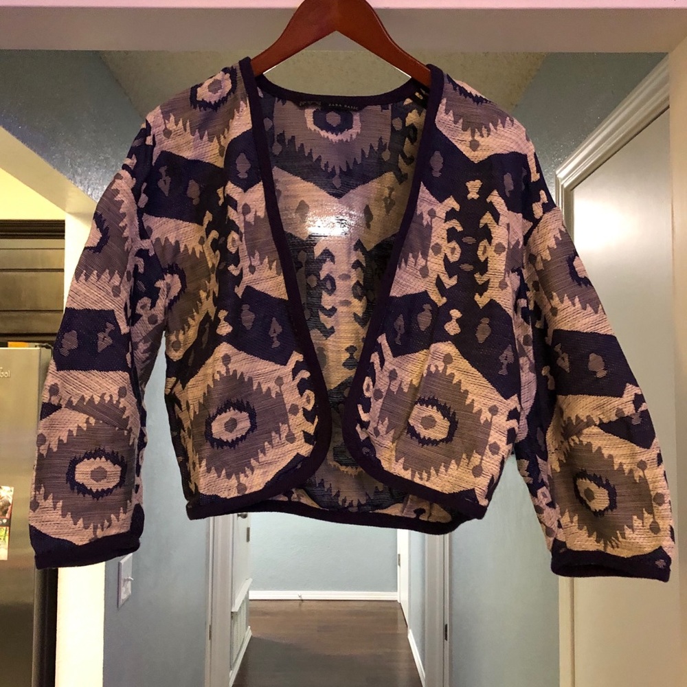 Zara Blue & White Oversized Tapestry Print Jacket